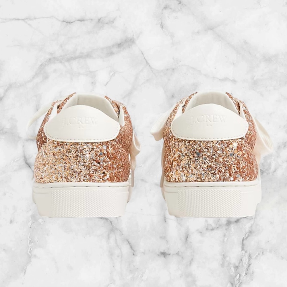 🆕J. Crew Gold Sneakers with Glittery Upper and Casual Lace-Up Design - Picture 5 of 15